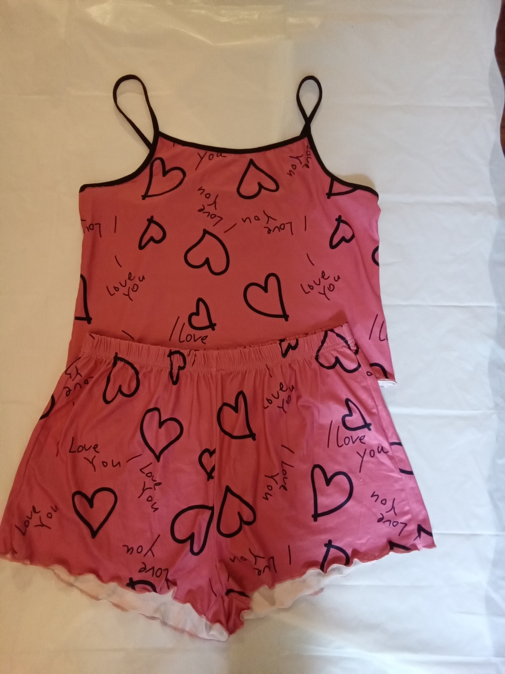 Pink Heart Print Cami + Shorts Sleep Set